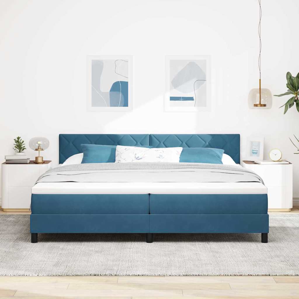 Box spring seng med madras Mørk blå 200 x 200 cm Fløjl