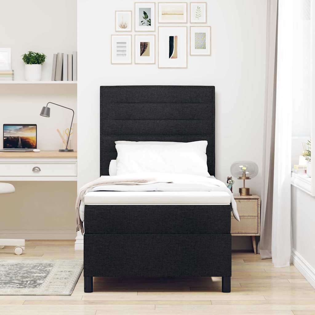 Box spring seng med madras med hovedgærde Sort 80 x 200 cm Stof