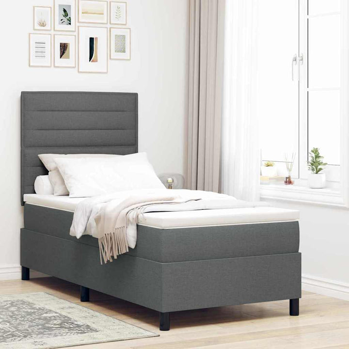 Box spring seng med madras Mørkegrå 90 x 190 cm Stof