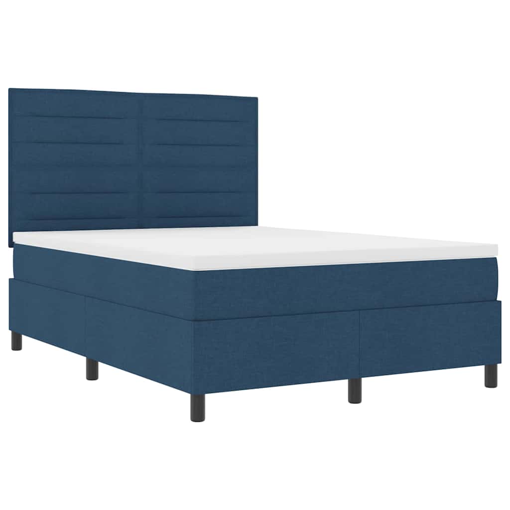 Box spring seng med madras med hovedgærde Blå 140 x 190 cm Stof