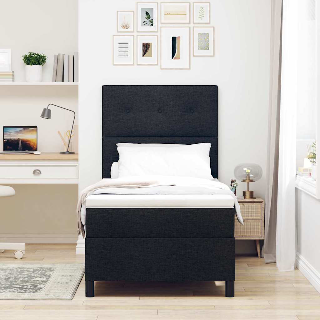 Box spring seng med madras med hovedgærde Sort 80 x 200 cm Stof
