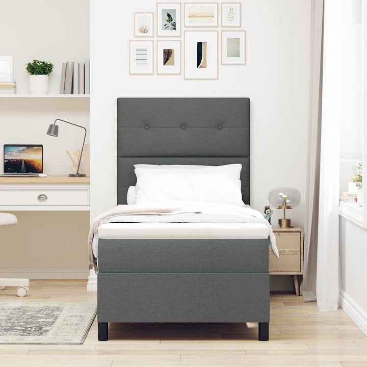 Box spring seng med hovedgærde Mørkegrå 90 x 190 cm Stof