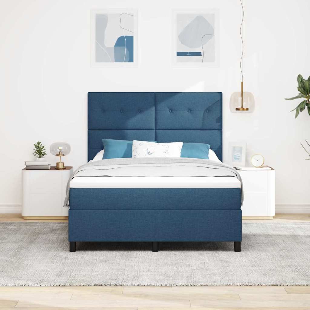 Box spring seng med madras med hovedgærde Blå 140 x 190 cm Stof