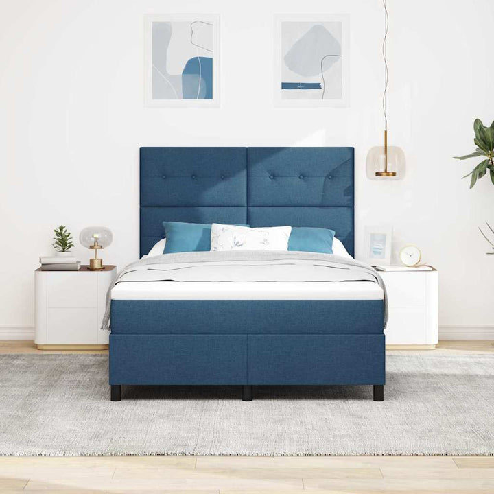 Box spring seng med madras med hovedgærde Blå 140 x 190 cm Stof