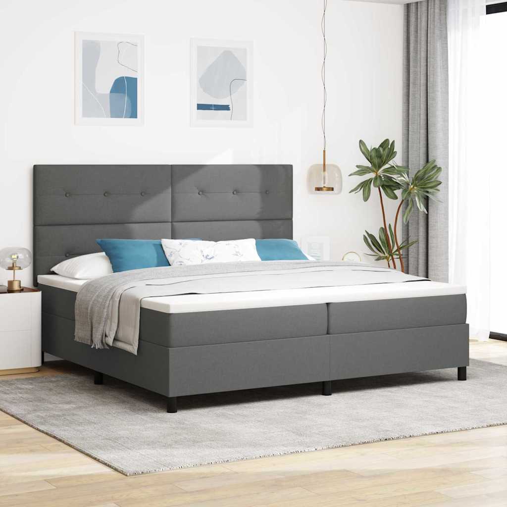 Box spring seng med hovedgærde Mørkegrå 200 x 200 cm Stof