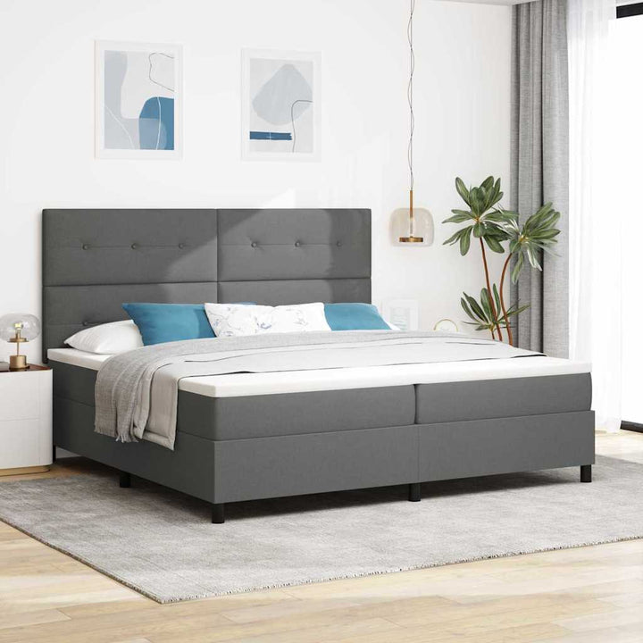 Box spring seng med hovedgærde Mørkegrå 200 x 200 cm Stof