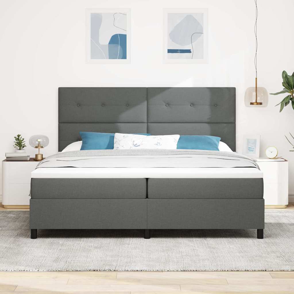 Box spring seng med hovedgærde Mørkegrå 200 x 200 cm Stof