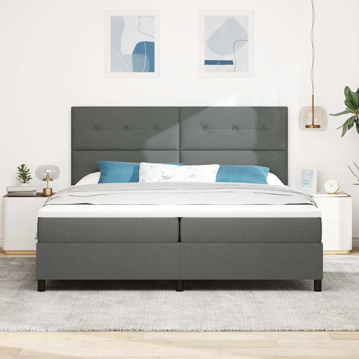 Box spring seng med hovedgærde Mørkegrå 200 x 200 cm Stof