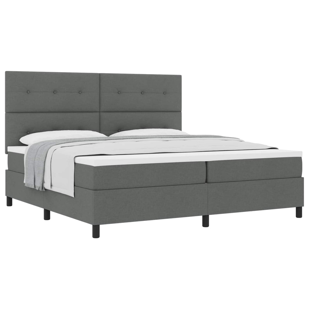 Box spring seng med hovedgærde Mørkegrå 200 x 200 cm Stof