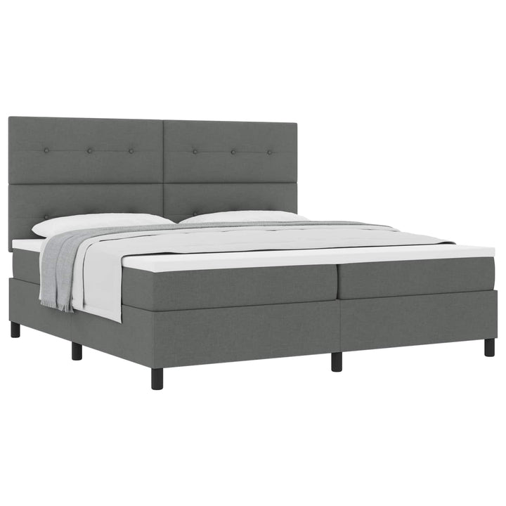 Box spring seng med hovedgærde Mørkegrå 200 x 200 cm Stof