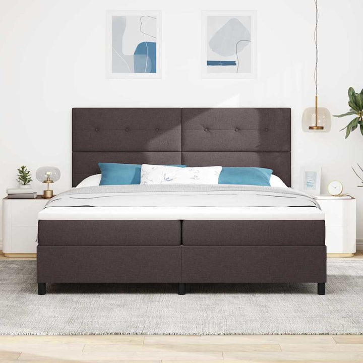 Box spring seng med hovedgærde Mørk Brun 200 x 200 cm Stof