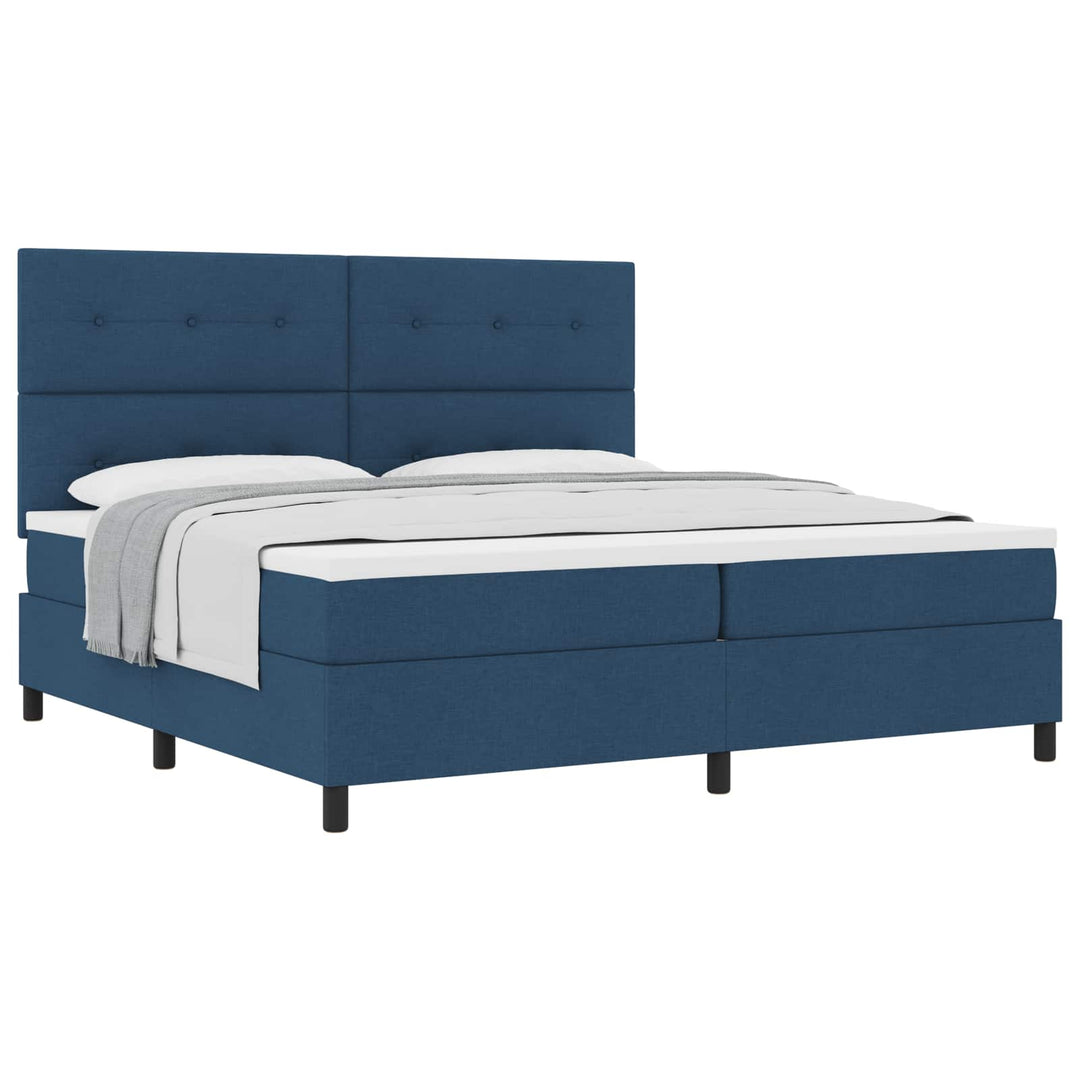 Box spring seng med madras med hovedgærde Blå 200 x 200 cm Stof
