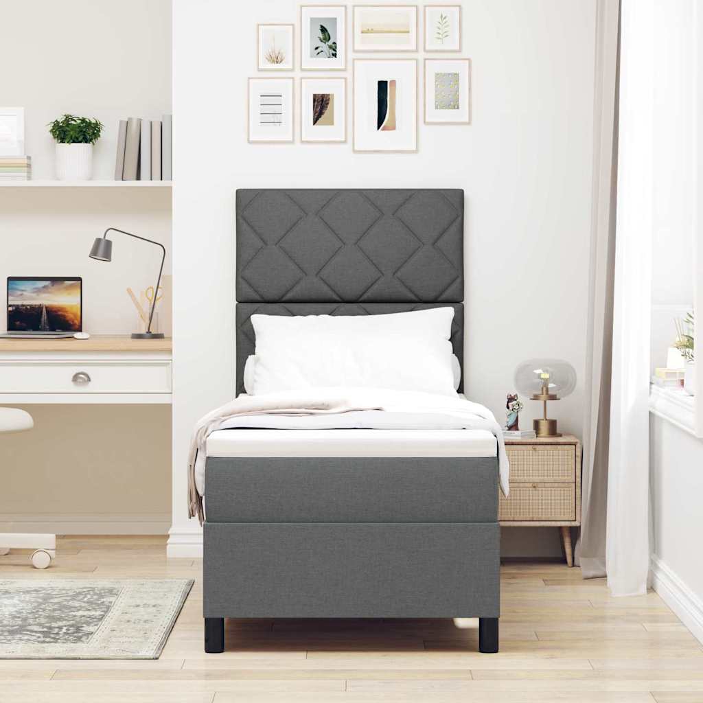 Box spring seng med hovedgærde Mørkegrå 80 x 200 cm Stof