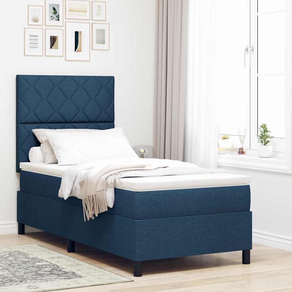 Box spring seng med hovedgærde Blå 90 x 190 cm Stof
