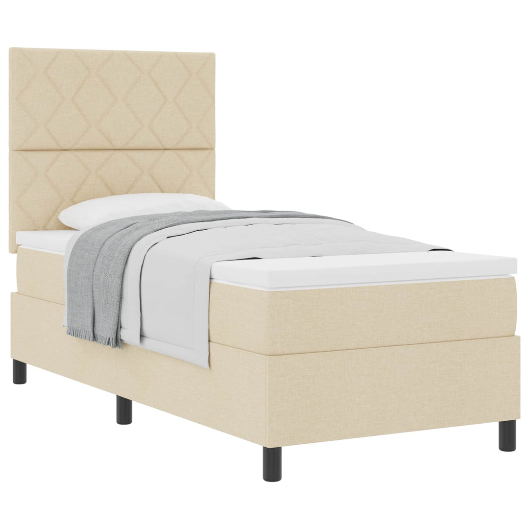 Box spring seng med hovedgærde Creme 90 x 200 cm Stof