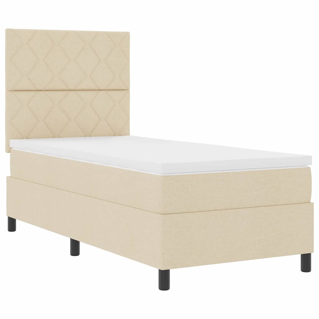 Box spring seng med hovedgærde Creme 90 x 200 cm Stof