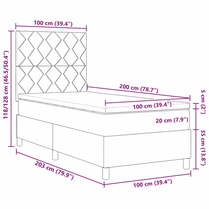 Box spring seng med hovedgærde Mørkegrå 100 x 200 cm Stof