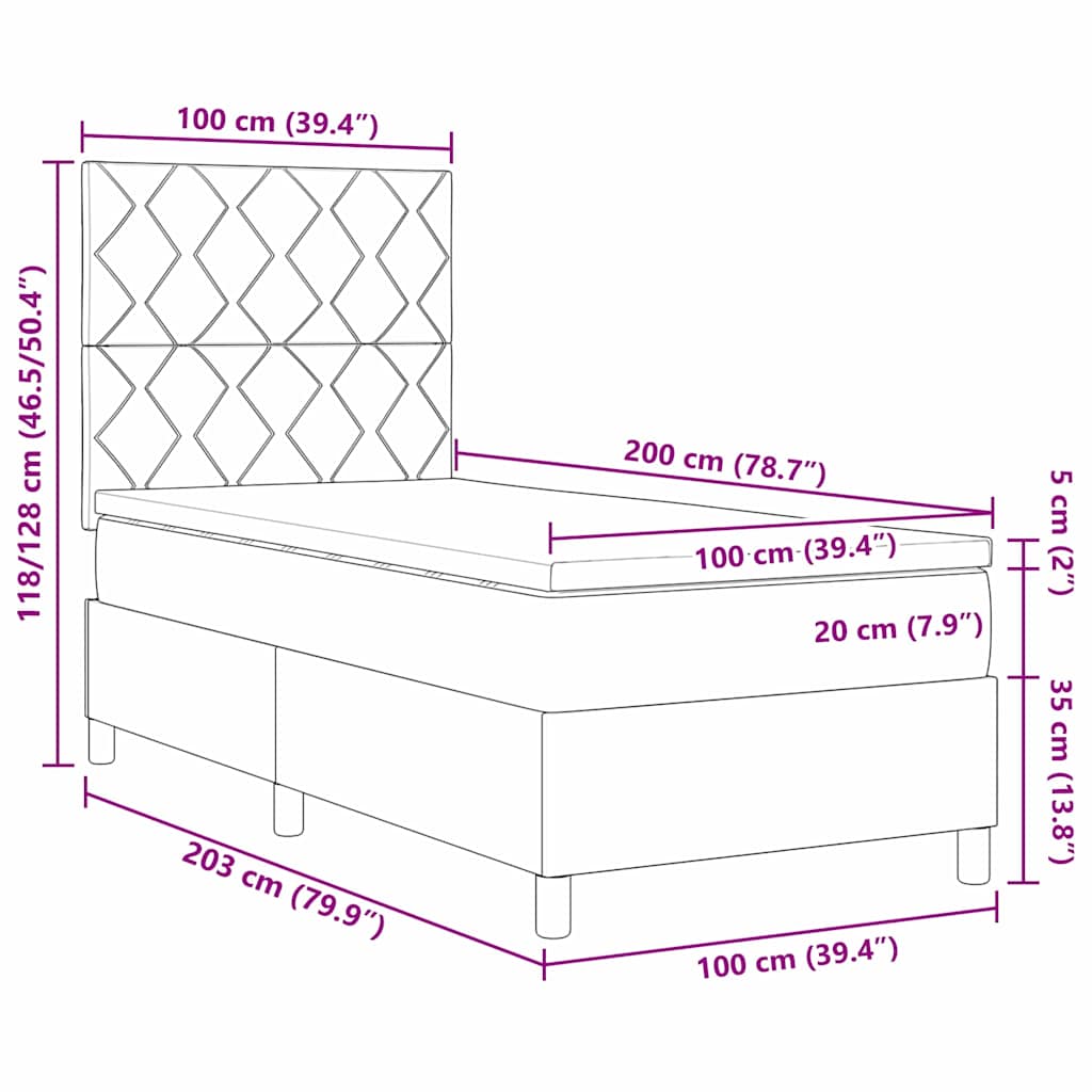 Box spring seng med madras Mørk Brun 100 x 200 cm Stof