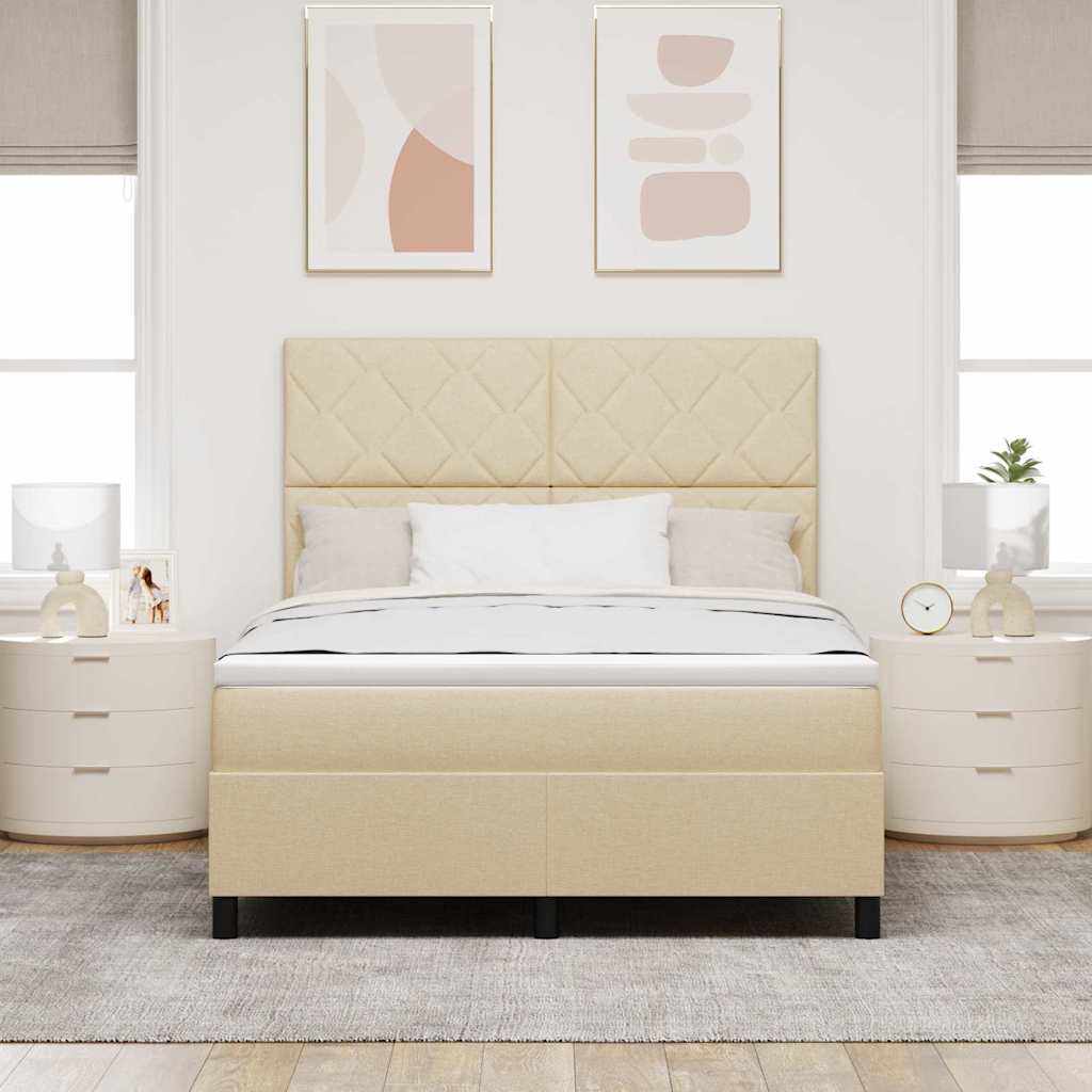Box spring seng med hovedgærde Creme 160 x 200 cm Stof