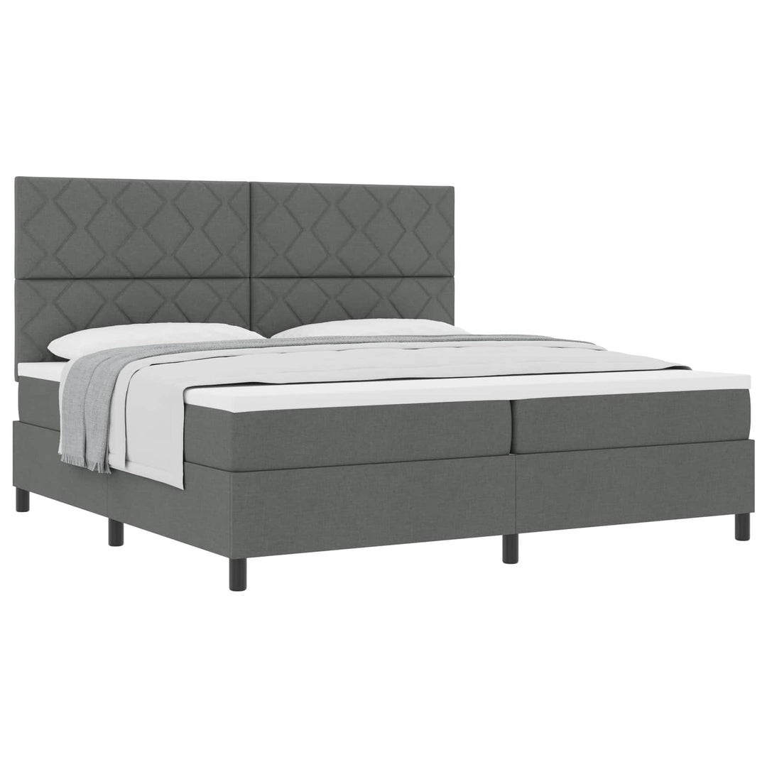 Box spring seng med hovedgærde Mørkegrå 200 x 200 cm Stof