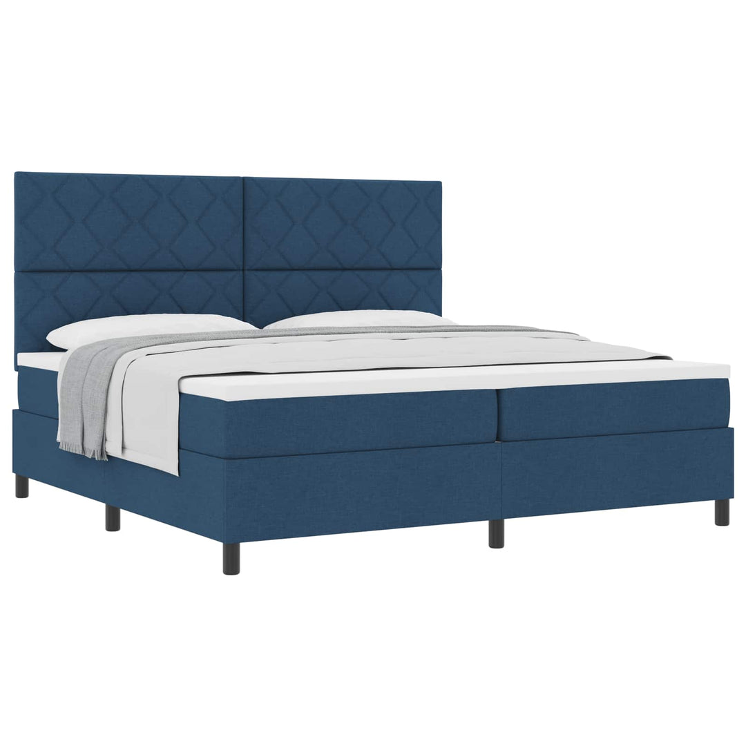 Box spring seng med madras med hovedgærde Blå 200 x 200 cm Stof