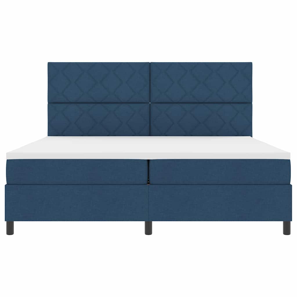 Box spring seng med madras med hovedgærde Blå 200 x 200 cm Stof