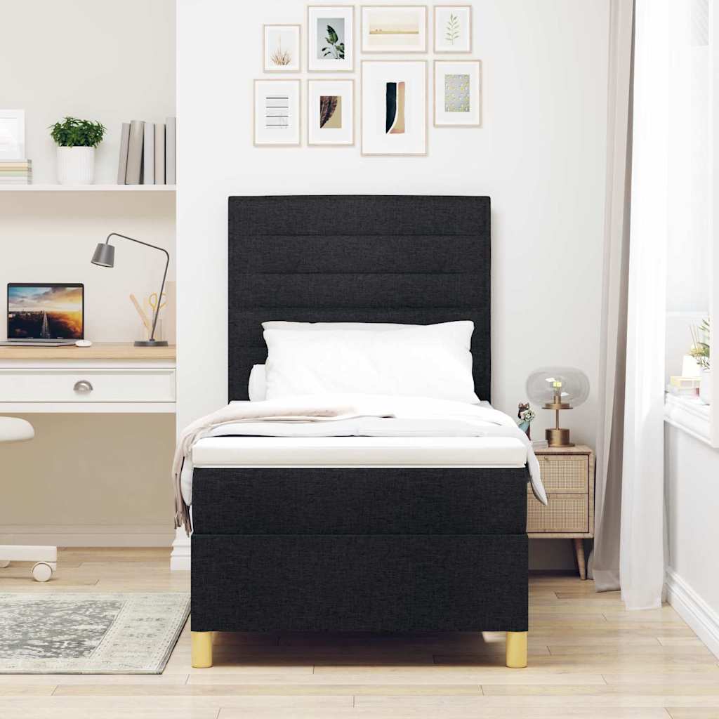 Box spring seng med madras med hovedgærde Sort 90 x 190 cm Stof