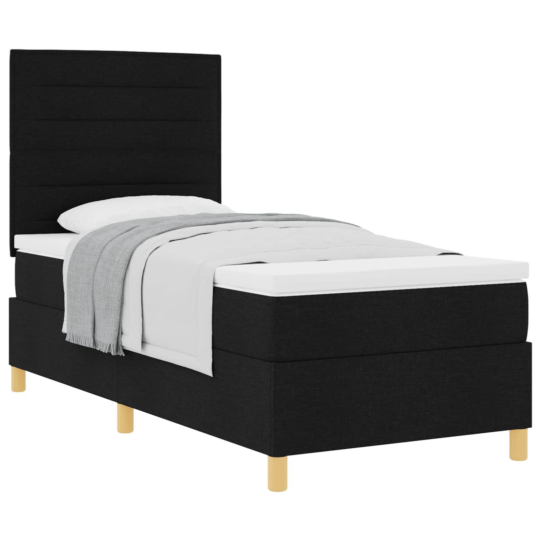 Box spring seng med madras med hovedgærde Sort 90 x 190 cm Stof