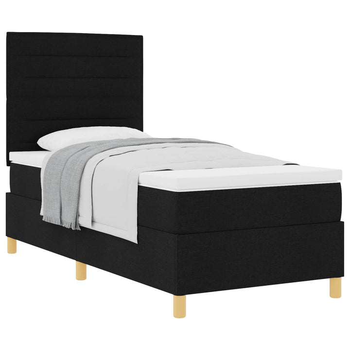Box spring seng med madras med hovedgærde Sort 90 x 190 cm Stof