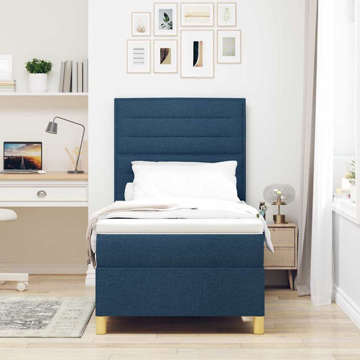 Box spring seng med madras med hovedgærde Blå 90 x 190 cm Stof