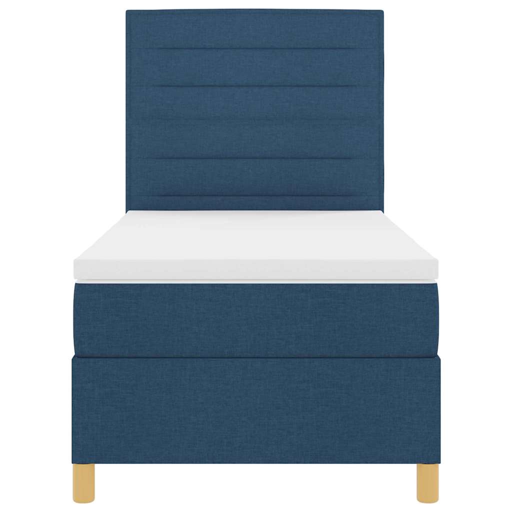 Box spring seng med madras med hovedgærde Blå 90 x 200 cm Stof