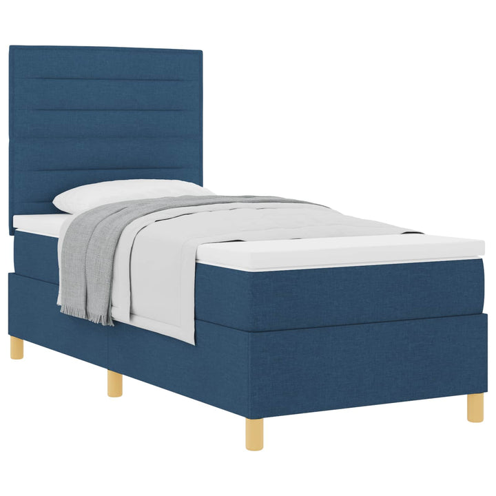 Box spring seng med madras med hovedgærde Blå 100 x 200 cm Stof