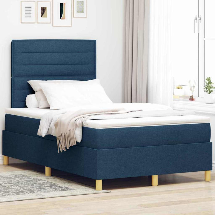 Box spring seng med madras med hovedgærde Blå 120 x 200 cm Stof
