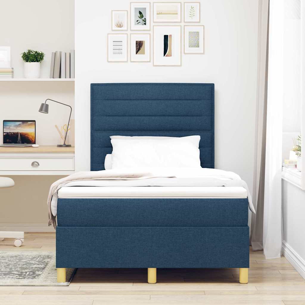 Box spring seng med madras med hovedgærde Blå 120 x 200 cm Stof
