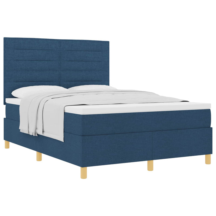 Box spring seng med madras med hovedgærde Blå 140 x 190 cm Stof