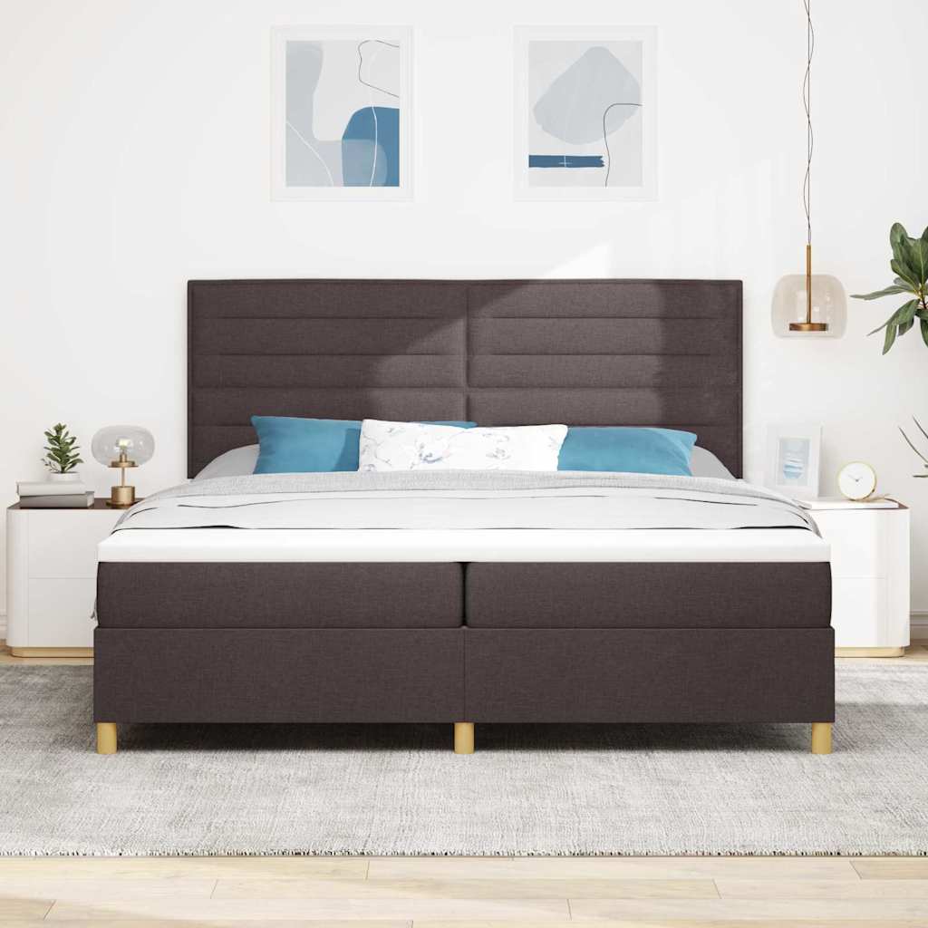 Box spring seng med hovedgærde Mørk Brun 200 x 200 cm Stof