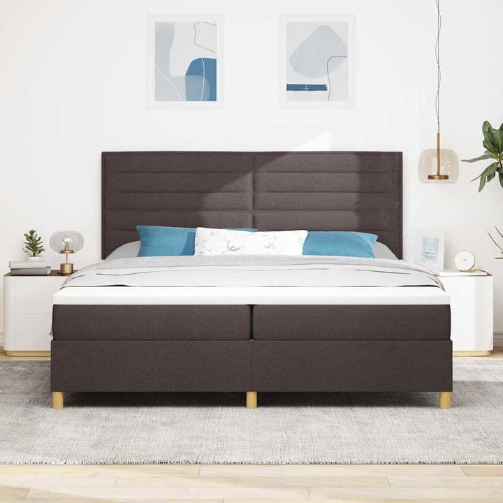 Box spring seng med hovedgærde Mørk Brun 200 x 200 cm Stof