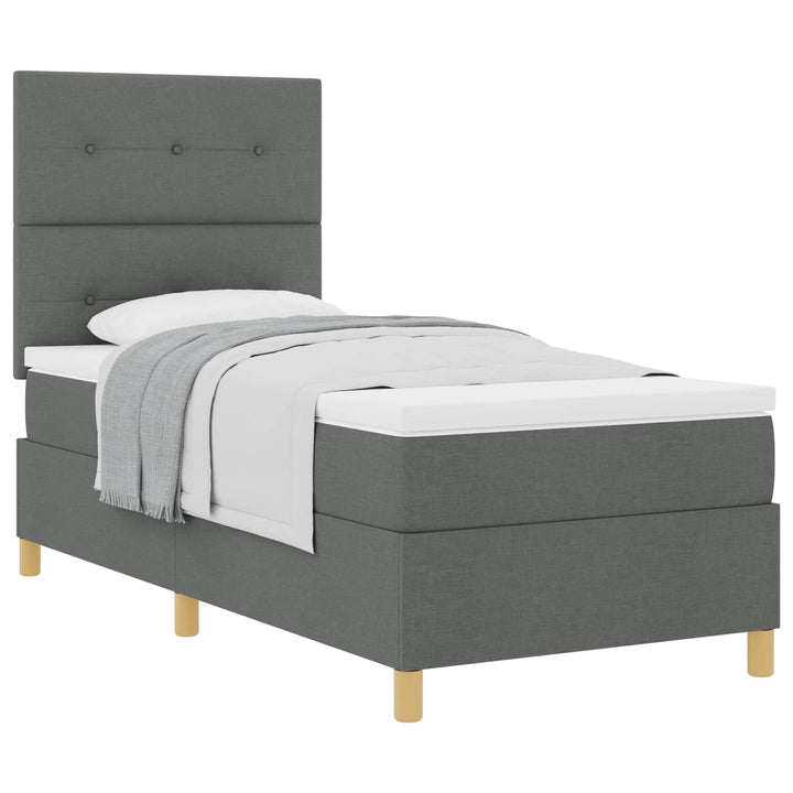 Box spring seng med hovedgærde Mørkegrå 90 x 200 cm Stof
