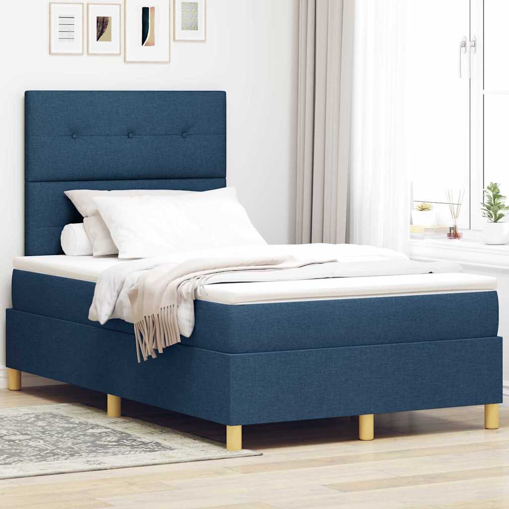 Box spring seng med madras med hovedgærde Blå 120 x 190 cm Stof