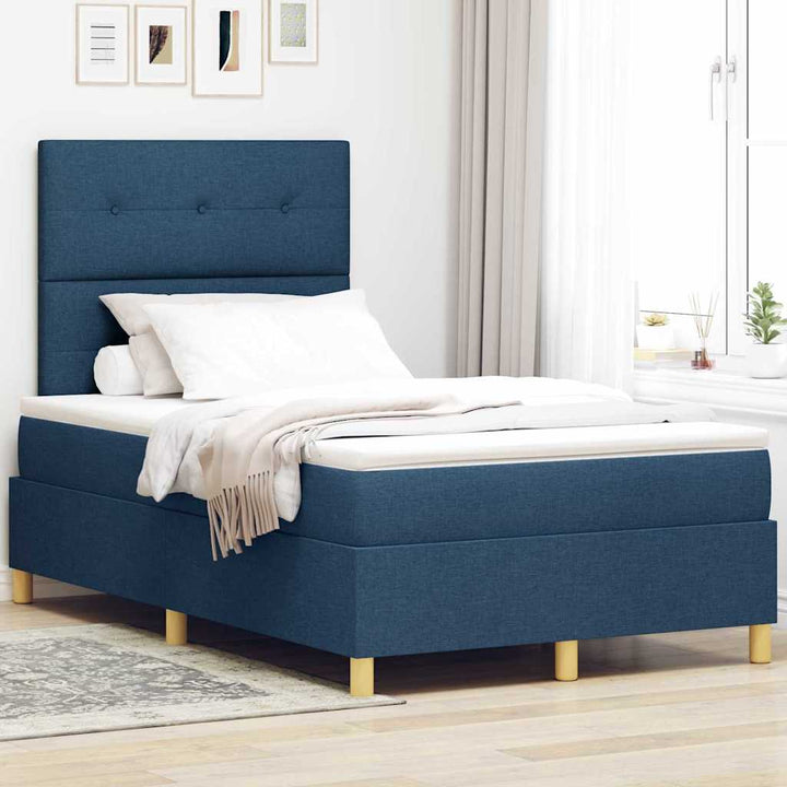 Box spring seng med madras med hovedgærde Blå 120 x 190 cm Stof