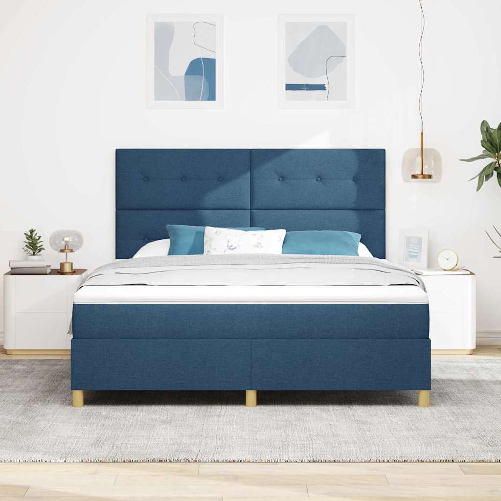Box spring seng med hovedgærde Blå 180 x 200 cm Stof