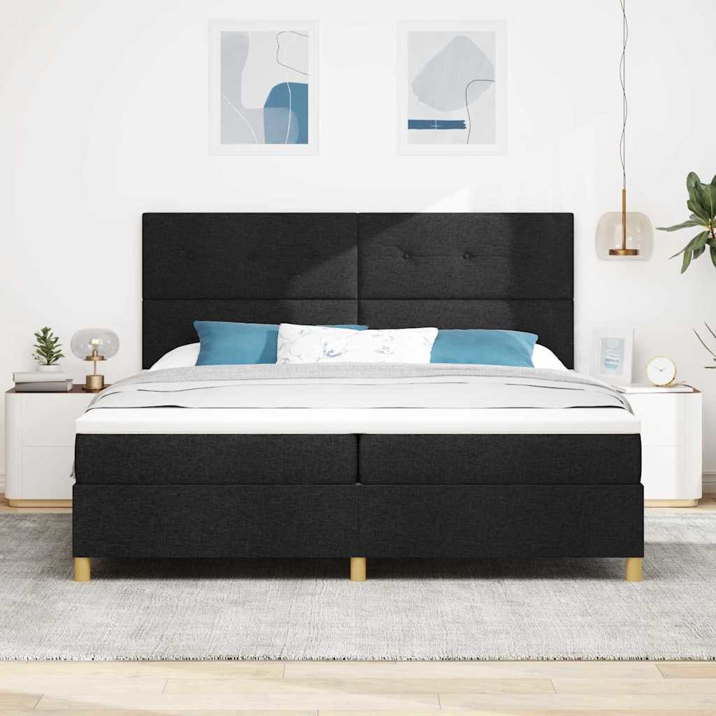 Box spring seng med madras Sort 200 x 200 cm Stof