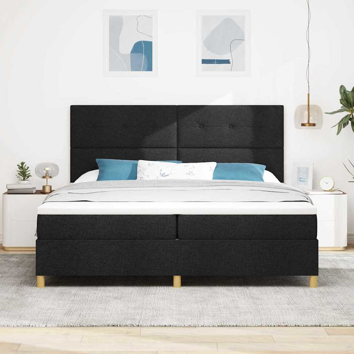 Box spring seng med madras Sort 200 x 200 cm Stof