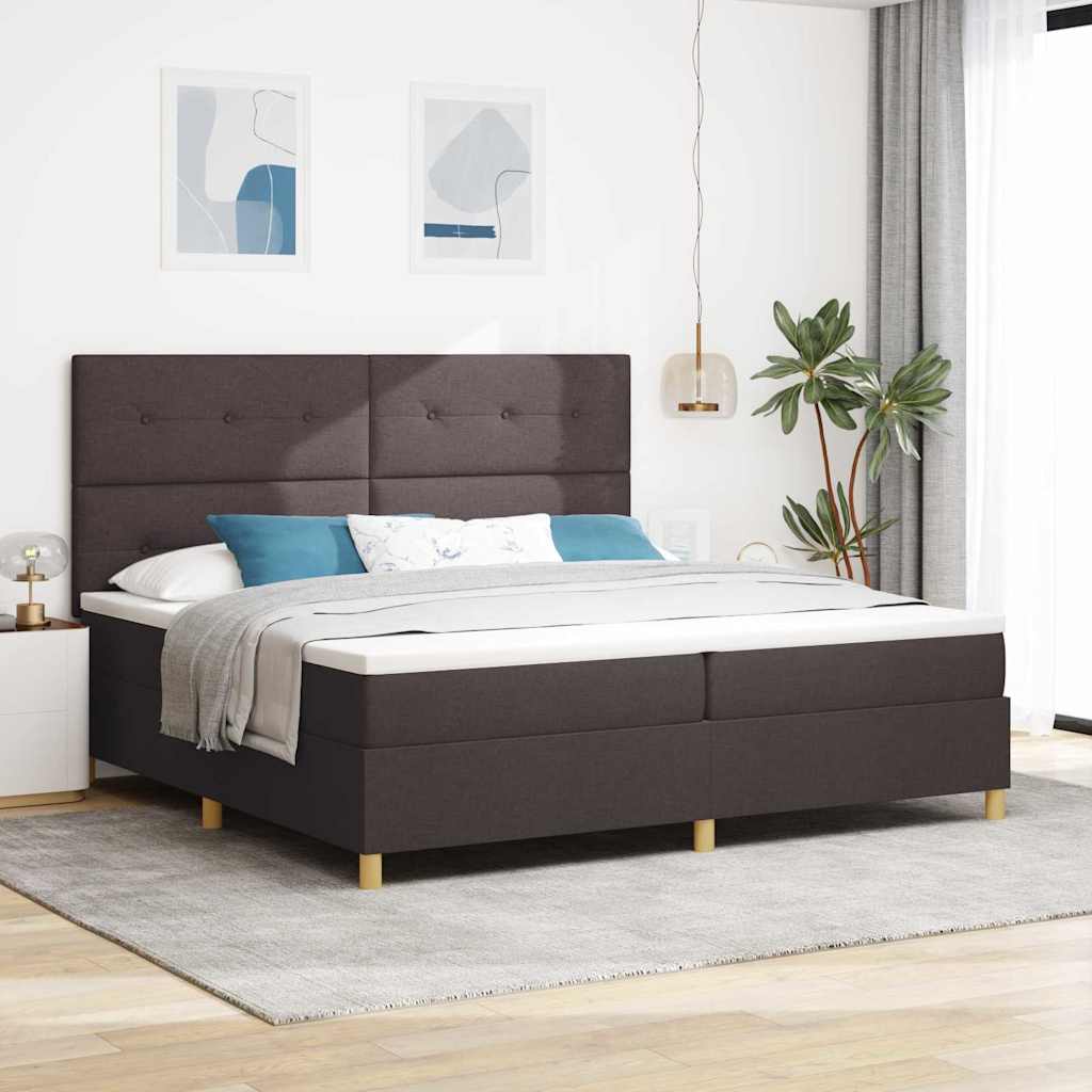 Box spring seng med hovedgærde Mørk Brun 200 x 200 cm Stof