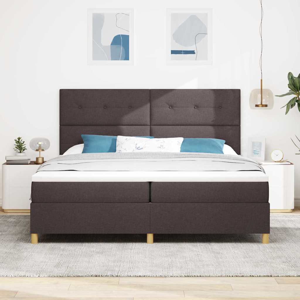 Box spring seng med hovedgærde Mørk Brun 200 x 200 cm Stof