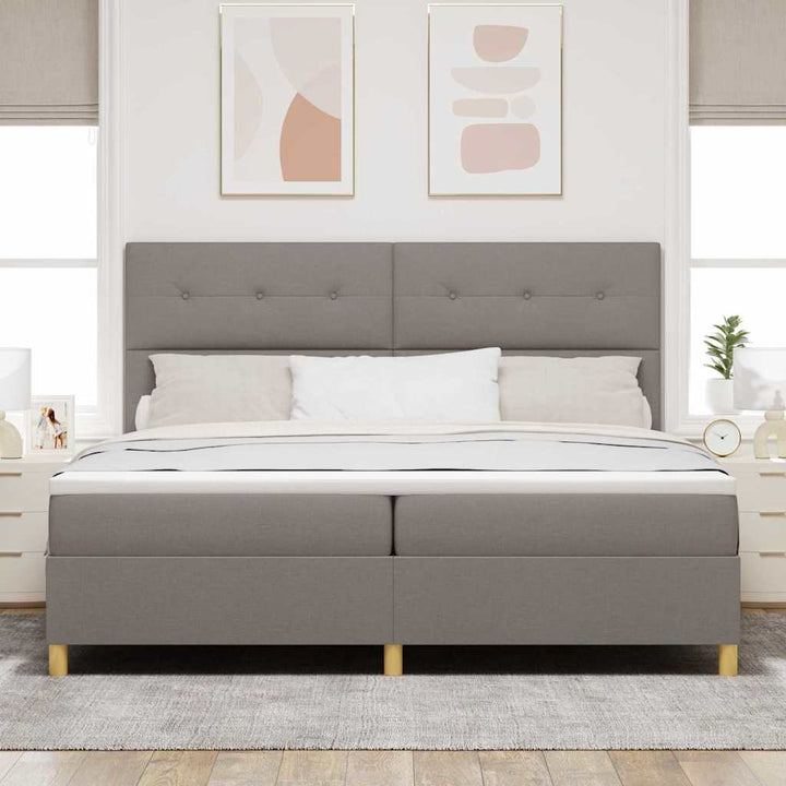 Box spring seng med hovedgærde Gråbrun 200 x 200 cm Stof