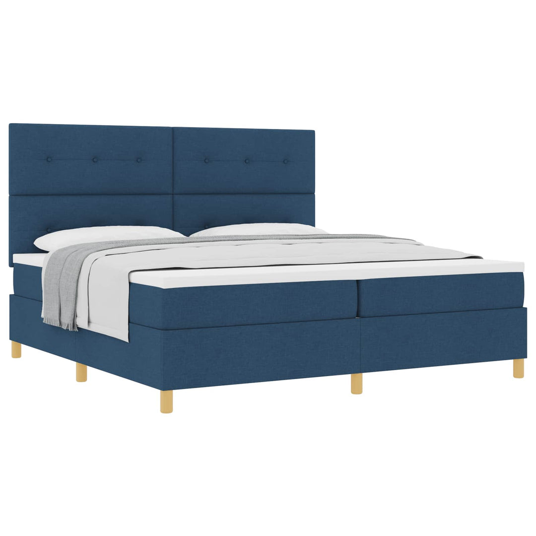 Box spring seng med madras med hovedgærde Blå 200 x 200 cm Stof