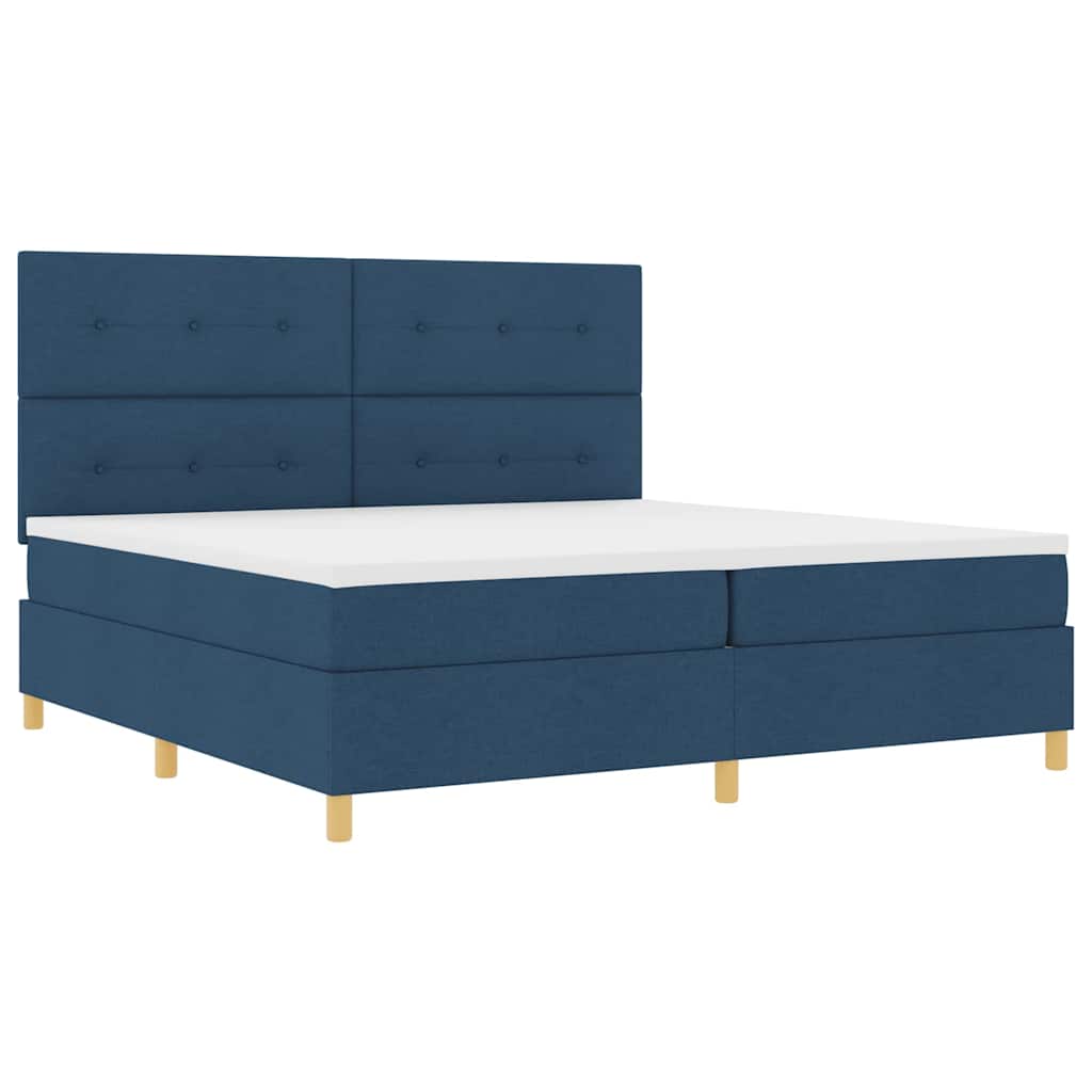 Box spring seng med madras med hovedgærde Blå 200 x 200 cm Stof