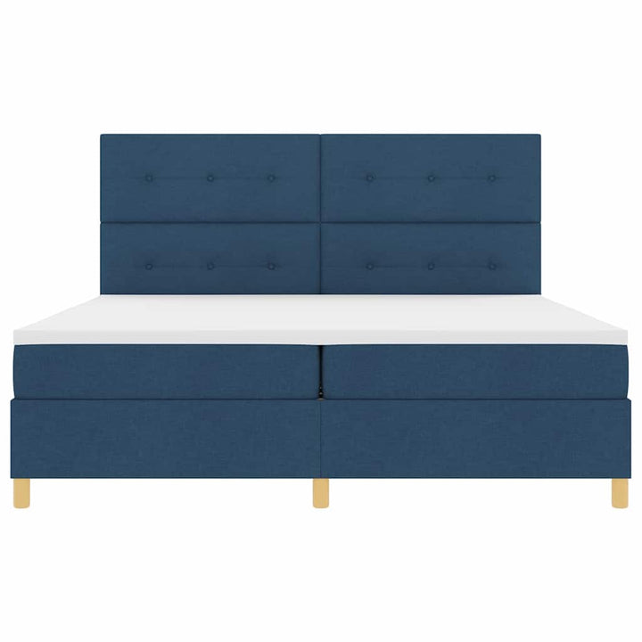 Box spring seng med madras med hovedgærde Blå 200 x 200 cm Stof