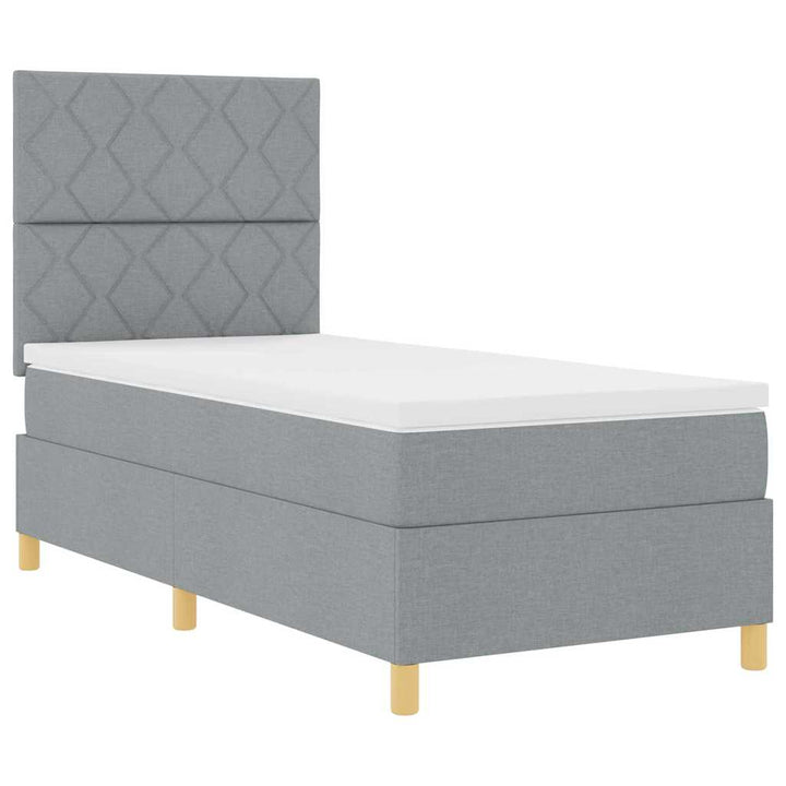 Box spring seng med hovedgærde Lysegrå 90 x 190 cm Stof